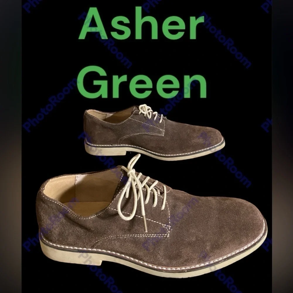 Asher Green-Men’s 11 chocolate brown genuine suede leather Oxford. Sharp! EUC